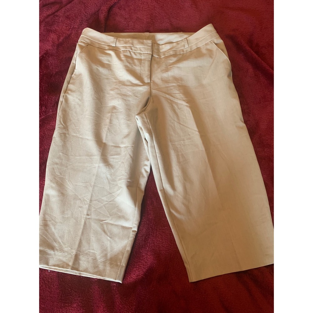 Worthington Petite Modern Fit Beige Wide Leg Cropped Dress Pants Womens 14P
